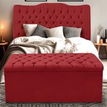 Calçadeira Baú Estofada Dunas Queen 160 cm - Veludo Vermelho