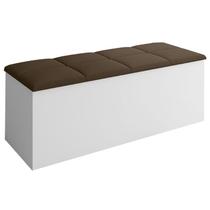 Calçadeira Bau Megh para cama Box de Casal Branco Suede Marrom