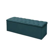 Calçadeira Baú P/ Box Casal 140cm Mirage c/ Capitonê Suede Azul Turquesa LM DECOR