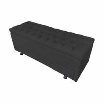 Calçadeira Baú Paris Capitonê Solteiro 90 cm Suede Preto