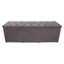 Calçadeira Baú Paris King 195 cm Botão Strass Suede Prata Eli Móveis