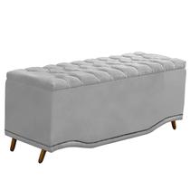 Calçadeira Baú Queen Estofada Maitê Veludo Cinza Calçadeira Baú Queen Estofada Maitê Veludo Cinza
