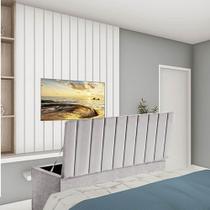 Calçadeira Baú Recamier Estofada Cama de Solteiro 100cm Carla material sintético Cinza Claro- MABE MAGAZINE