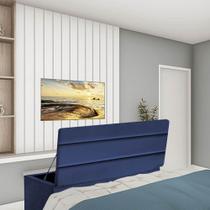Calçadeira Baú Recamier Estofada Cama Queen 160cm Argentina material sintético Azul- MABE MAGAZINE