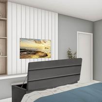 Calçadeira Baú Recamier Estofada Cama Queen 160cm Argentina Suede Cinza Escuro- MABE MAGAZINE