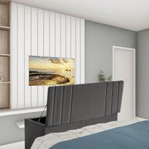 Calçadeira Baú Recamier Estofada Cama Queen 160cm Grécia material sintético Cinza Escuro- Mabe Magazine