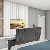 Calçadeira Baú Recamier Estofada Cama Queen 160cm Grécia material sintético Cinza Escuro- MABE MAGAZINE