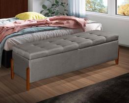 Calçadeira Baú Recamier Sapateira Viena 155cm P/ Cama Queen em Linho Pé de Madeira