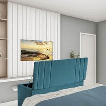 Calçadeira Baú Recamier Solteiro 90CM Grécia Suede Azul Turquesa - D A DECOR