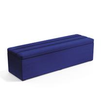 Calçadeira Baú Ursa 140 para Cama de Casal A-019 Couro Azul Aradecor