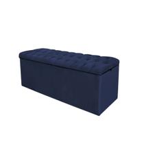 Calçadeira Com Baú Estofada Espanha 90cm Solteiro Para Cama Box material sintético Azul Marinho - Gat Magazine