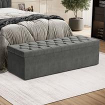 Calçadeira Estofada Almofadadas para Cama Box Sagitarius 160 para Cama Queen Suede Cinza Aradecor