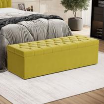 Calçadeira Estofada Almofadadas para Cama Box Sagitarius 195 para Cama King Suede Amarelo Aradecor