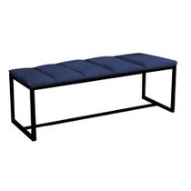 Calçadeira Industrial Carla 100cm Solteiro Quarto Box Cama Ferro Preto Sintético Azul Marinho - Ahz Móveis