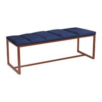 Calçadeira Industrial Carla 160cm Queen Size Quarto Box Cama Ferro Bronze Suede Azul Marinho - Ahz Móveis