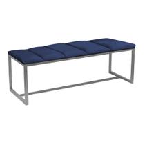 Calçadeira Industrial Carla 160cm Queen Size Quarto Box Cama Ferro Cinza Sintético Azul Marinho - Ahz Móveis