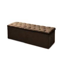 Calçadeira Recamier Baú Casal Queen 160cm Sofia Suede Marrom - DS Móveis Calçadeira Recamier Baú Casal Queen 160cm Sofia Suede Marrom - DS Móveis