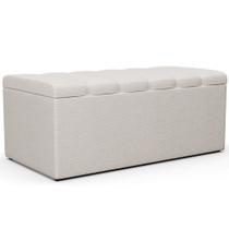 Calçadeira Recamier Baú Para Cama Box Solteiro Dália 100x50 Cm W01 Linho Champagne - Lyam Decor