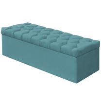 Calçadeira Recamier Baú Solteiro 90cm Sofia Suede Azul Turquesa - DS Móveis