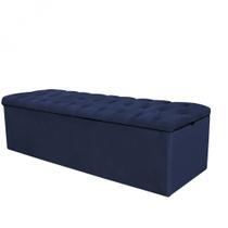 Calçadeira Recamier Estofada Inglaterra 160cm Queen Size Capitonê Suede Azul Marinho - Ahz Móveis