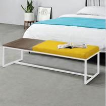 Calçadeira Recamier Londres 140cm Industrial Branco material sintético Amarelo Tampo Quadrado MDF Madeira - Ahz Móveis - AHAZZO MÓVEIS