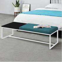 Calçadeira Recamier Londres 140cm Industrial Branco Suede Azul Turquesa Tampo Quadrado MDF Preto - Ahz Móveis