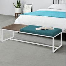 Calçadeira Recamier Londres 140cm Industrial Branco Suede Azul Turquesa Tampo Quadrado MDF Rústico - Ahz Móveis