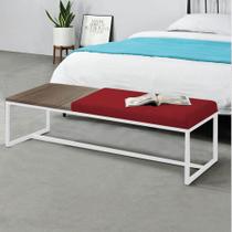 Calçadeira Recamier Londres 140cm Industrial Branco Suede Vermelho Tampo Quadrado MDF Caramelo - Ahz Móveis