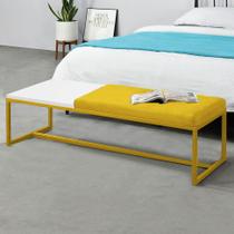 Calçadeira Recamier Londres 140cm Industrial Dourado Sintético Amarelo Tampo Quadrado MDF Branco - Ahz Móveis