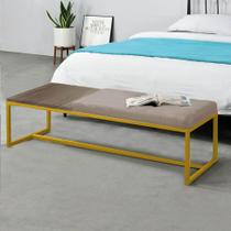 Calçadeira Recamier Londres 140cm Industrial Dourado Sintético Bege Tampo Quadrado MDF Carvalho - Ahz Móveis