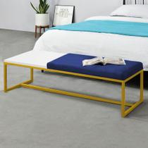 Calçadeira Recamier Londres 140cm Industrial Dourado Suede Azul Marinho Tampo Quadrado MDF Branco - Ahz Móveis