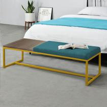 Calçadeira Recamier Londres 140cm Industrial Dourado Suede Azul Turquesa Tampo Quadrado MDF Rústico - Ahz Móveis - AHAZZO MÓVEIS