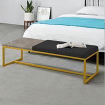 Calçadeira Recamier Londres 140cm Industrial Dourado Suede Preto Tampo Quadrado MDF Marmorizado - Ahz Móveis