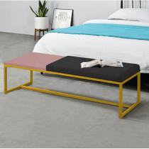 Calçadeira Recamier Londres 140cm Industrial Dourado Suede Preto Tampo Quadrado MDF Rose - Ahz Móveis