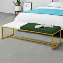 Calçadeira Recamier Londres 140cm Industrial Dourado Suede Verde Tampo Quadrado MDF Branco - Ahz Móveis