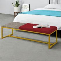 Calçadeira Recamier Londres 140cm Industrial Dourado Suede Vermelho Tampo Quadrado MDF Marmorizado - Ahz Móveis