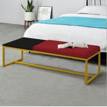 Calçadeira Recamier Londres 140cm Industrial Dourado Suede Vermelho Tampo Quadrado MDF Preto - Ahz Móveis