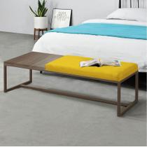 Calçadeira Recamier Londres 140cm Industrial Marrom Suede Amarelo Tampo Quadrado MDF Caramelo - Ahz Móveis