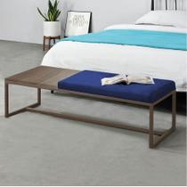 Calçadeira Recamier Londres 140cm Industrial Marrom Suede Azul Marinho Tampo Quadrado MDF Caramelo - Ahz Móveis