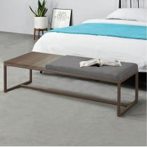 Calçadeira Recamier Londres 140cm Industrial Marrom Suede Cinza Tampo Quadrado MDF Rústico - Ahz Móveis