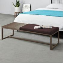 Calçadeira Recamier Londres 140cm Industrial Marrom Suede Marrom Tampo Quadrado MDF Rústico - Ahz Móveis - AHAZZO MÓVEIS