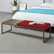 Calçadeira Recamier Londres 140cm Industrial Marrom Suede Vermelho Tampo Quadrado MDF Nogal - Ahz Móveis