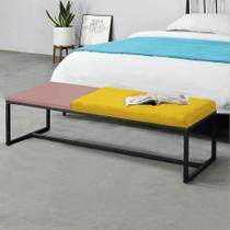 Calçadeira Recamier Londres 140cm Industrial Preto Sintético Amarelo Tampo Quadrado MDF Rose - Ahz Móveis