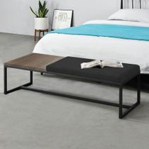 Calçadeira Recamier Londres 140cm Industrial Preto Sintético Preto Tampo Quadrado MDF Imbuia - Ahz Móveis