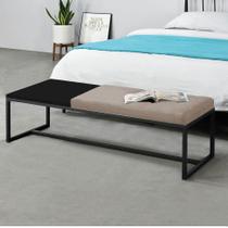 Calçadeira Recamier Londres 140cm Industrial Preto Suede Bege Tampo Quadrado MDF Preto - Ahz Móveis