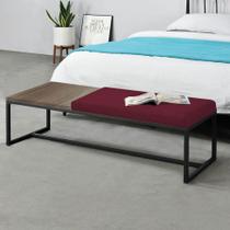 Calçadeira Recamier Londres 140cm Industrial Preto Suede Bordô Tampo Quadrado MDF Castanho - Ahz Móveis