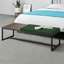 Calçadeira Recamier Londres 140cm Industrial Preto Suede Verde Tampo Quadrado MDF Rústico - Ahz Móveis