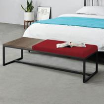 Calçadeira Recamier Londres 140cm Industrial Preto Suede Vermelho Tampo Quadrado MDF Caramelo - Ahz Móveis