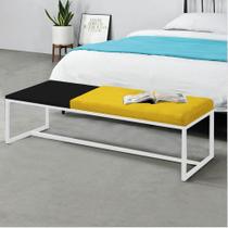 Calçadeira Recamier Londres 160cm Industrial Branco Sintético Amarelo Tampo Quadrado MDF Preto - Ahz Móveis