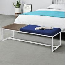 Calçadeira Recamier Londres 160cm Industrial Branco Sintético Azul Marinho Tampo Quadrado MDF Caramelo - Ahz Móveis